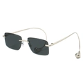 Randlose rechteckige Sonnenbrille mit grauen Gläsern und silbernen Kugel-Bügeln - Normal / Silberrahmen Graue Gläser