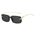 Retro square black sunglasses with gold knot metal temples and dark grey lenses - Black Frame Grey Lens
