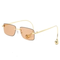 Randlose rechteckige Sonnenbrille mit Goldgestell und Perlenanhängern an den Bügeln - Normal / Goldener Rahmen Champagner Gläser