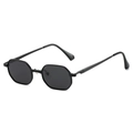 Classic black octagonal geometric metal sunglasses with polarized UV protection lenses - Regular / Black Frame Grey Lens