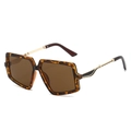 Occhiali da sole oversize tartarugati con lenti marroni e stanghette dorate - Montatura Leopardata Lente Marrone
