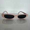 Retro small oval cat-eye sunglasses with light pink frames and dark black lenses - In Stock / Standard - C10 Cream Pink Gray Lens