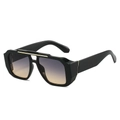 Lunettes de soleil rétro à double pont avec monture carrée noire et verres dégradés - Standard / Lunettes de soleil à monture noire et verres gris-marron
