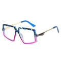 Occhiali geometrici oversize in leopardo blu e sfumato rosa viola con stanghette dorate - Montatura sfumata rosa floreale blu lente bianca