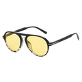 Retro double-bridge aviator sunglasses with yellow lenses and tortoiseshell frame detail - Black Leopard Split Frame Yellow Lens