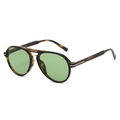 Retro double bridge aviator sunglasses with amber tortoise frames and green lenses - Green Stripe Frame Green Lens