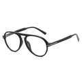 Retro double-bridge pilot sunglasses in black frame with gold metal temple accents - Glossy Black Frame / Clear Lenses