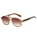 Classic pilot navigator sunglasses with matte double bridge and brown gradient lenses - Champagne Frame Double Tea Lens