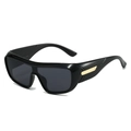 Retro Y2K sporty wraparound sunglasses with black frames and gold accents - Black Frame Grey Lens