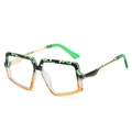 Lunettes géométriques carrées avec monture camouflage vert et dégradé orange - Monture dégradée marron floral vert, verre blanc