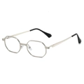 Octagonal silver metal frame sunglasses with black ear covers and clear lenses - Regular / Standard Silver Frame with Clear Lenses