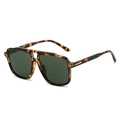 Retro leopard print double bridge sunglasses with signature T-gold accents and green lenses - Regular / Regular (Incl. 13% VAT) Leopard Print Frame Dark Green Lenses