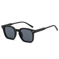 Classic matte black square sunglasses with silver arrow rivets and dark grey lenses - Black Frame Grey Lens