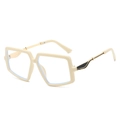 Monture de lunettes géométrique crème avec branches fines en métal doré pour femme - Monture Blanc Riz Verres Transparents