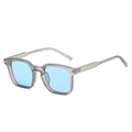 Square matte gray sunglasses with light blue lenses and silver arrow rivets for men and women - Transparent Grey Frame Blue Lens