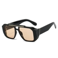 Lunettes de soleil carrées noires rétro avec verres ambrés et double pont doré - Standard / Monture noire avec verres champagne (incl. 13 % TVA)
