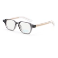 Detail of transparent gray geometric frame with golden woven metal core in temples - Regular / Regular (Inc. 13% VAT) Transparent Grey Frame White Lenses