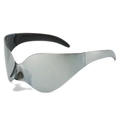 Silver mirrored Y2K oversized sunglasses with sleek futuristic wraparound design - Regular / Silver Mirrored