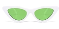 Retro triangle cat-eye sunglasses with white plastic frame and bright green lenses - White Frame Green Lens (C6)