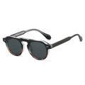 Retro-Sonnenbrille mit rundem Rahmen, schwarz-bernsteinfarbenem Verlauf und Nieten - Normal / Schwarz und Leopard Rahmen, graue Gläser