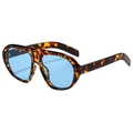 Fashionable oversized tortoise frame sunglasses with light blue transparent lenses - Tortoiseshell Frame Blue Lens