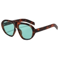 Fashionable oversized sunglasses with thick tortoiseshell frame and teal tinted lenses - Tortoiseshell Frame / Dark Green Lens