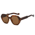 Retro geometric sunglasses in tortoiseshell frame with wave-shaped temple and brown lenses - Regular / Regular (Includes 13% VAT) Leopard Frame with Tea Lenses