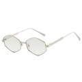 Silver hexagonal metal sunglasses with geometric textured temples and clear lenses - Silver Frame Light Mercury Lens