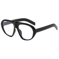 Fashionable oversized black frame aviator sunglasses with transparent anti-blue light lenses - Glossy Black Frame / Clear Lenses