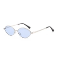 Chic oval sunglasses with light blue lenses and slim silver metal frames for women - Regular / Standard Silver Frame with Blue Lenses