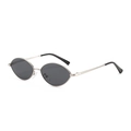 Modern oval silver metal sunglasses with dark lenses and minimalist retro frame style - Regular / Standard Silver Frame with Black-Grey Lenses