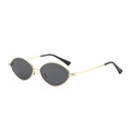 Vintage gold metal oval sunglasses with dark lenses and black temple tips - Gold Frame Black Grey