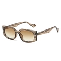 Fashionable square sunglasses with brown striped frames and gradient lenses on white background - Regular / Tea Stripe/Double Tea