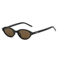Classic oval black frame sunglasses with brown lenses and silver rivet accents - Black Frame Tea Lens