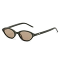 Retro oval sunglasses with dark olive green frames and brown lenses featuring silver rivets - Green Frame Light Tea Lens