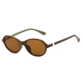 Lunettes de soleil ovales rétro, monture café foncé avec branches vert olive contrastées - Standard / Monture Café Verres Marrons