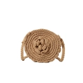 Handmade woven straw beach bag featuring a 3D rose pattern and round shoulder strap - Khaki
