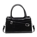 Elegante borsa tote nera da donna con fiocco, fibbia argentata e tracolla rimovibile - Nero