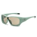 Sporty light green oversized frame sunglasses with brown lenses and metal temple detail - Regular / Green Frame Light Tea Lens