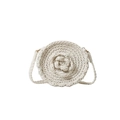 Sac bandoulière rond fait main en crochet crème avec fleur 3D et sangle - Blanc