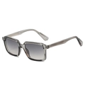 Square grey transparent sunglasses with gradient grey lenses and pin-hinge temples - Regular / Standard Light Green Frame with Double Gray Lenses