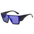 Sporty large frame sunglasses with black frame and deep blue lenses for cycling - Regular / Black Frame Blue Coating