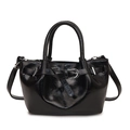 Borsa a mano nera lucida alla moda con coulisse, fibbie in metallo e doppi manici - Nero