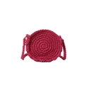 Sac à bandoulière rond fuchsia tissé main avec détails dorés pour la plage et les vacances - Rose Rouge