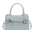 Borsa a mano in ecopelle azzurra con fiocco decorativo e fibbia in metallo - Blu