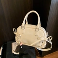 Borsa Boston alla moda in pelle PU crema con fiocchi decorativi e tracolla versatile - Bianco Riso (Senza Ciondolo)