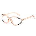 Montatura cat-eye rosa pesca trasparente con dettaglio logo in metallo dorato sull'asta - Champagne