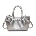 Borsa a mano argento metallizzato con coulisse e tracolla regolabile alla moda - Argento