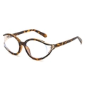 Cat-Eye-Brille mit Schildpatt-Muster und goldenen Metallakzenten an der Seite - Regulär (Inkl. 13 % MwSt.) Rahmen mit Leopardenmuster und klaren Gläsern / Klare Gläser