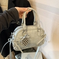 Borsa Boston verde salvia con fiocchi e ciondolo a cuore con perline moda - Blu Senza Ciondolo